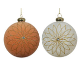 Decoris Glass Bauble with Gold Glitter Flower 10cm - 2 Assorted,